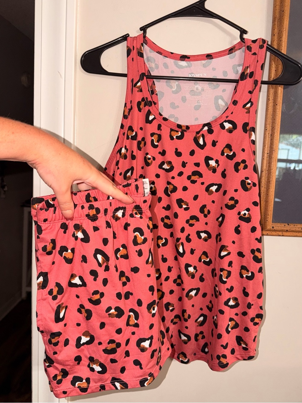 JoySpun Women’s Pink Leopard Print Tank & Short Sleep Set
